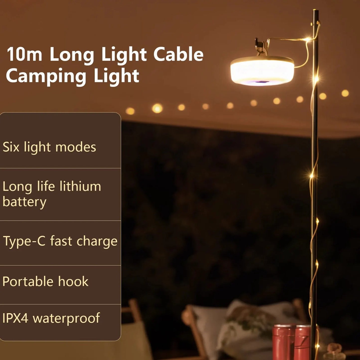 Lampe de camping bisinna - Rechargeable et étanche avec éclairage à corde