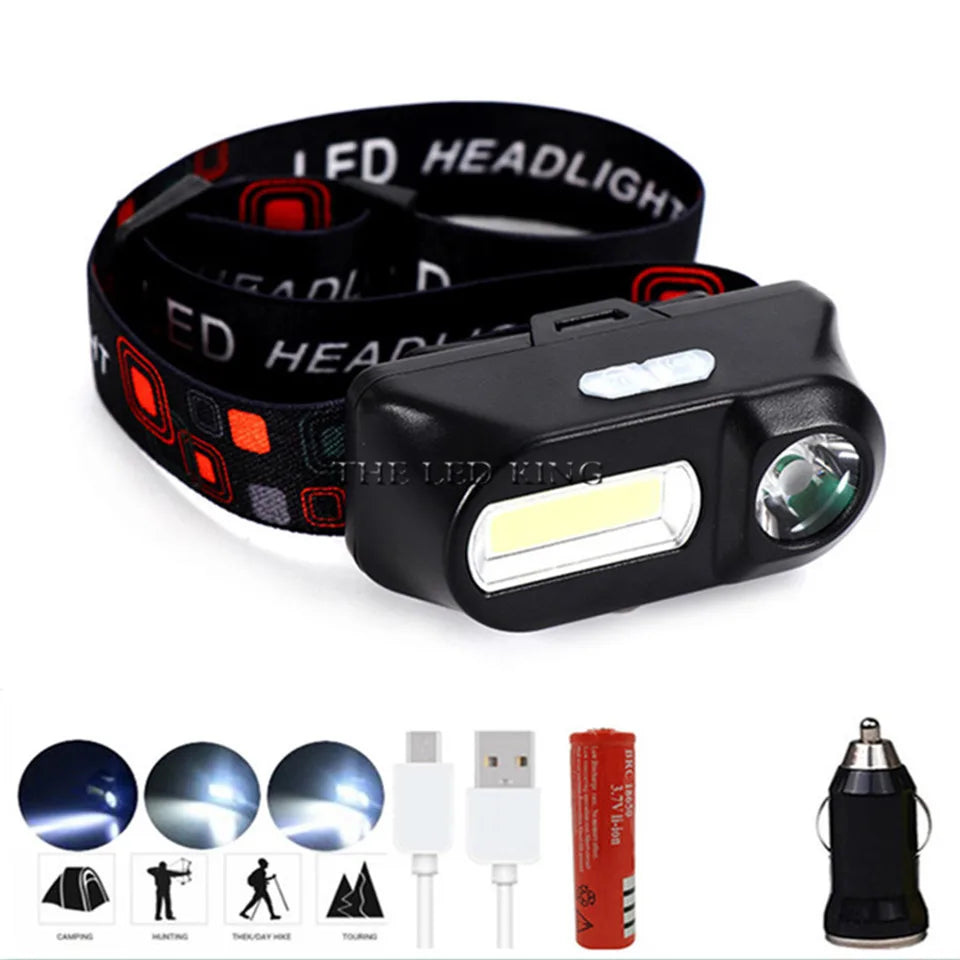 Lampe frontale LED rechargeable - 6 modes, 2000 lumens