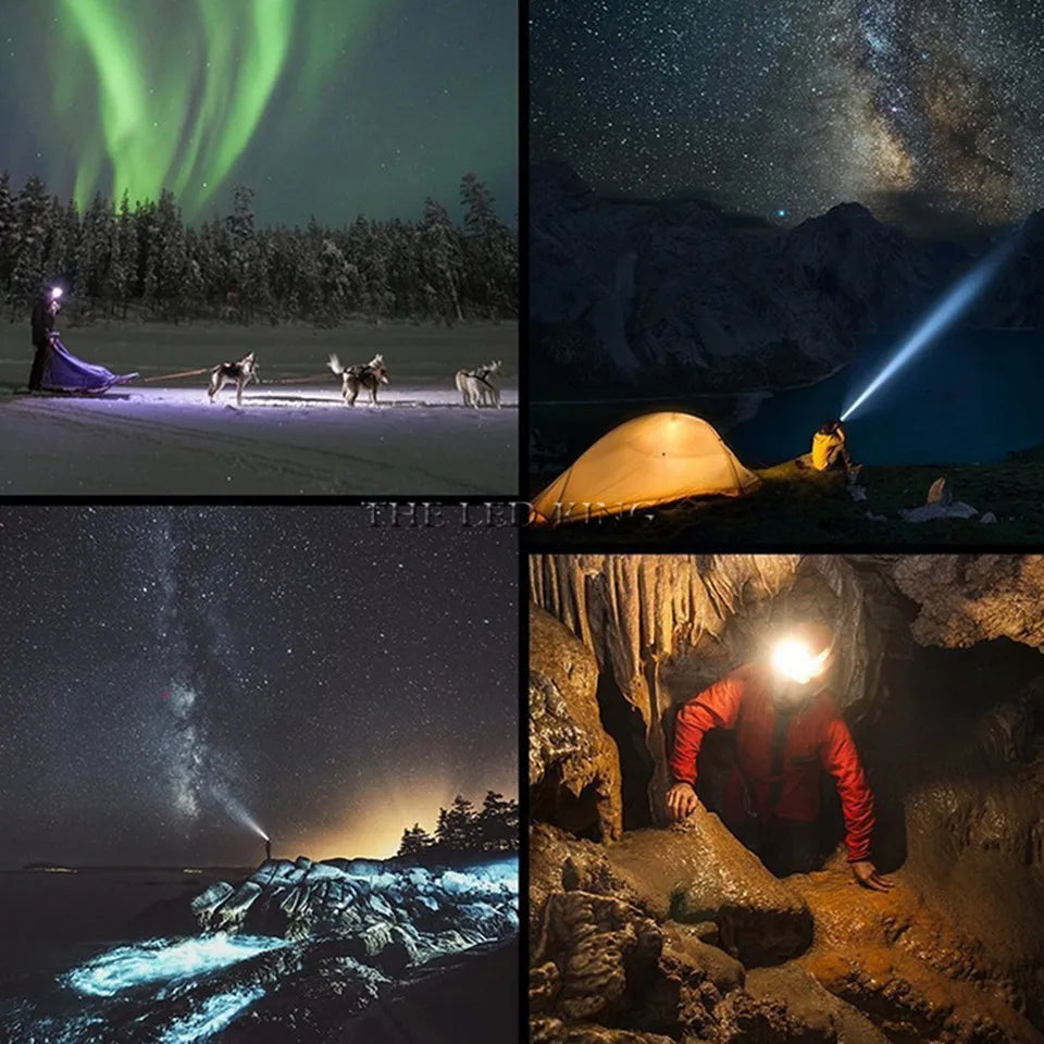 Lampe frontale LED rechargeable - 6 modes, 2000 lumens